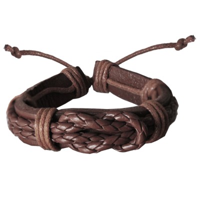 Mens Fashion Brown  Braided Adjustable Fashion Leather Bracelet 